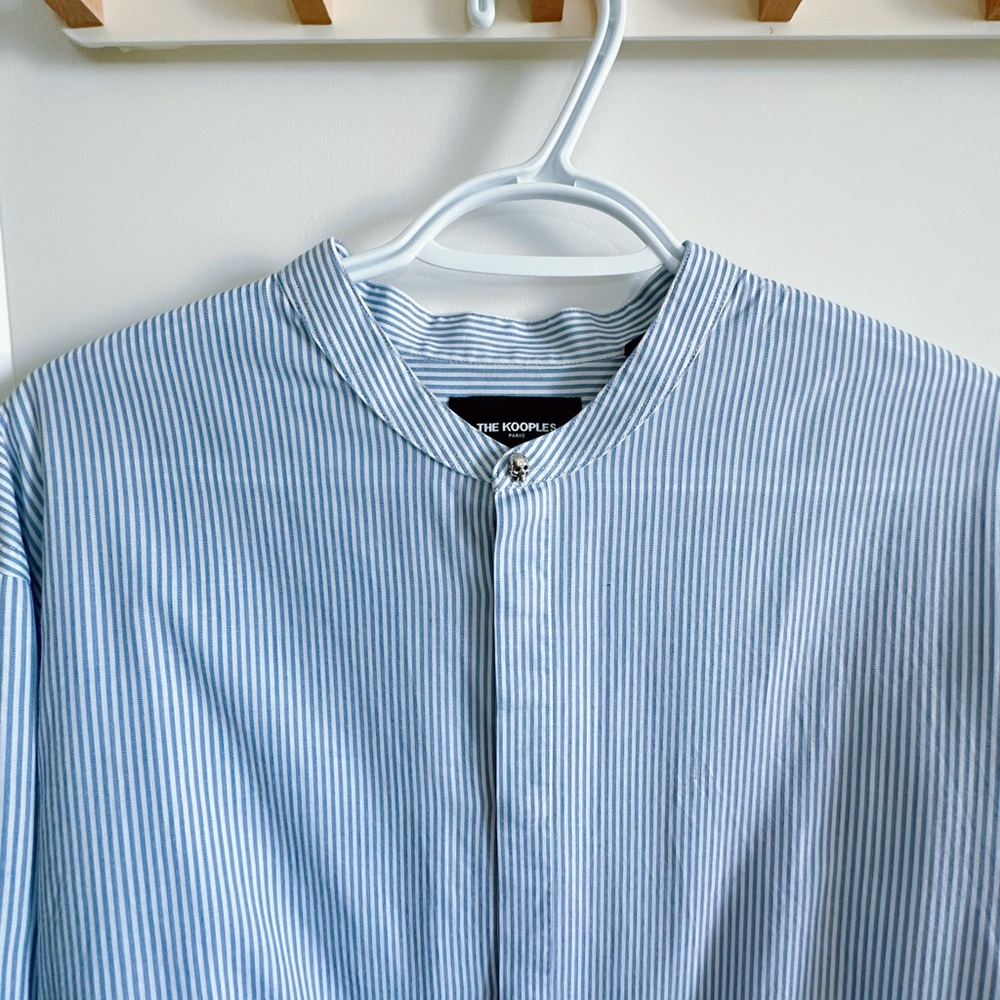 The Kooples Light Blue and White Striped Casual Button Down Shirt